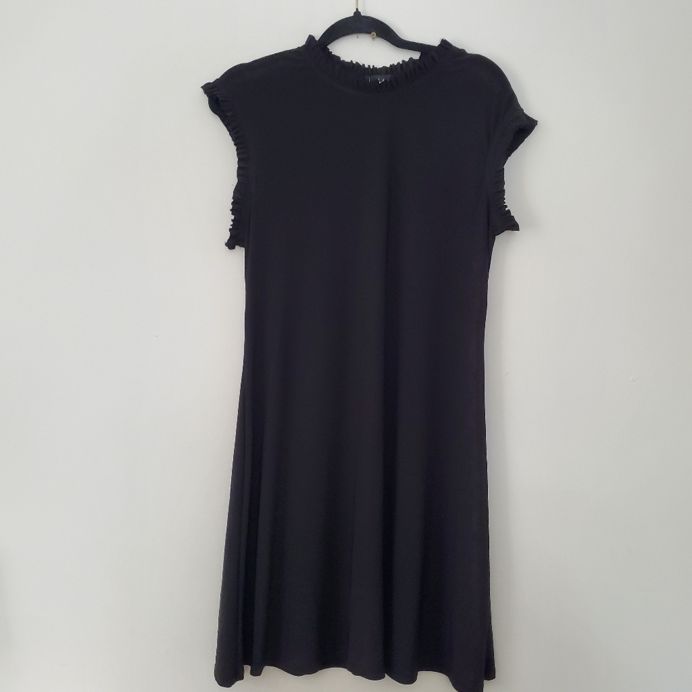 Nicole Miller black ruffle crew neck mini dress. Size XL